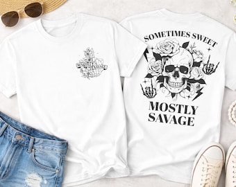 Sensitive Savage Shirt, Skull Floral Graphic Tee, Edgy Aesthetic Tee, Soft Girl Baddie Shirt, Trendy Graphic Top