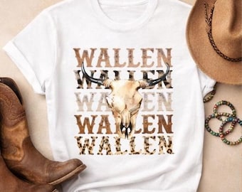 Wallen Cow Skull Western Tee, Country Concert Shirt, Rustic Cowgirl Graphic Tee, Nashville Outfit, Morgan Inspired Shirt