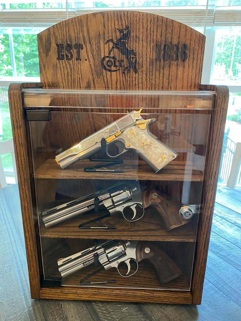 Colt 1911 Python Solid Oak Table Top Handgun/revolver Display Case ...