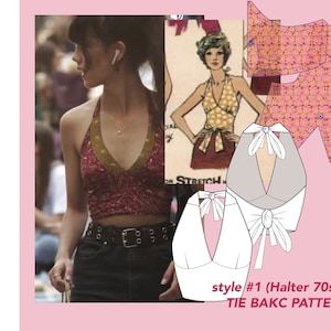 PDF Patron de couture Halter Crop Top | Patron de couture numérique | Taille US 2 à 14 | haut court style bralet à col licou, avec fermeture à nouer dans le dos