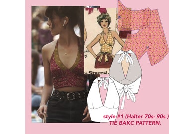 PDF Halter Crop Top Sewing Pattern|Digital sewing pattern|US Size 2 TO 14 |halter neck bralet style cropped-top, with tie back fastening