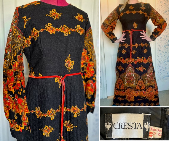 1970s woollen winter dress from Cresta, quilted s… - image 1