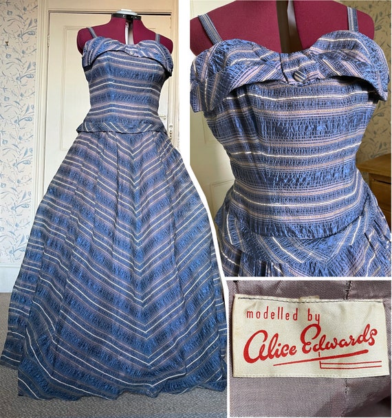 Rare 1950s authentic vintage striped ballgown “Mo… - image 1