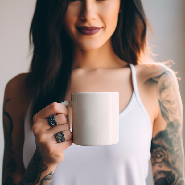 Aesthetic Mug Mockup, Coffee Cup Mock Up, Tattoo Grunge Photograph, Styled Stock Photo, Unique Mockups, JPG Stock Image, 11oz White Mug