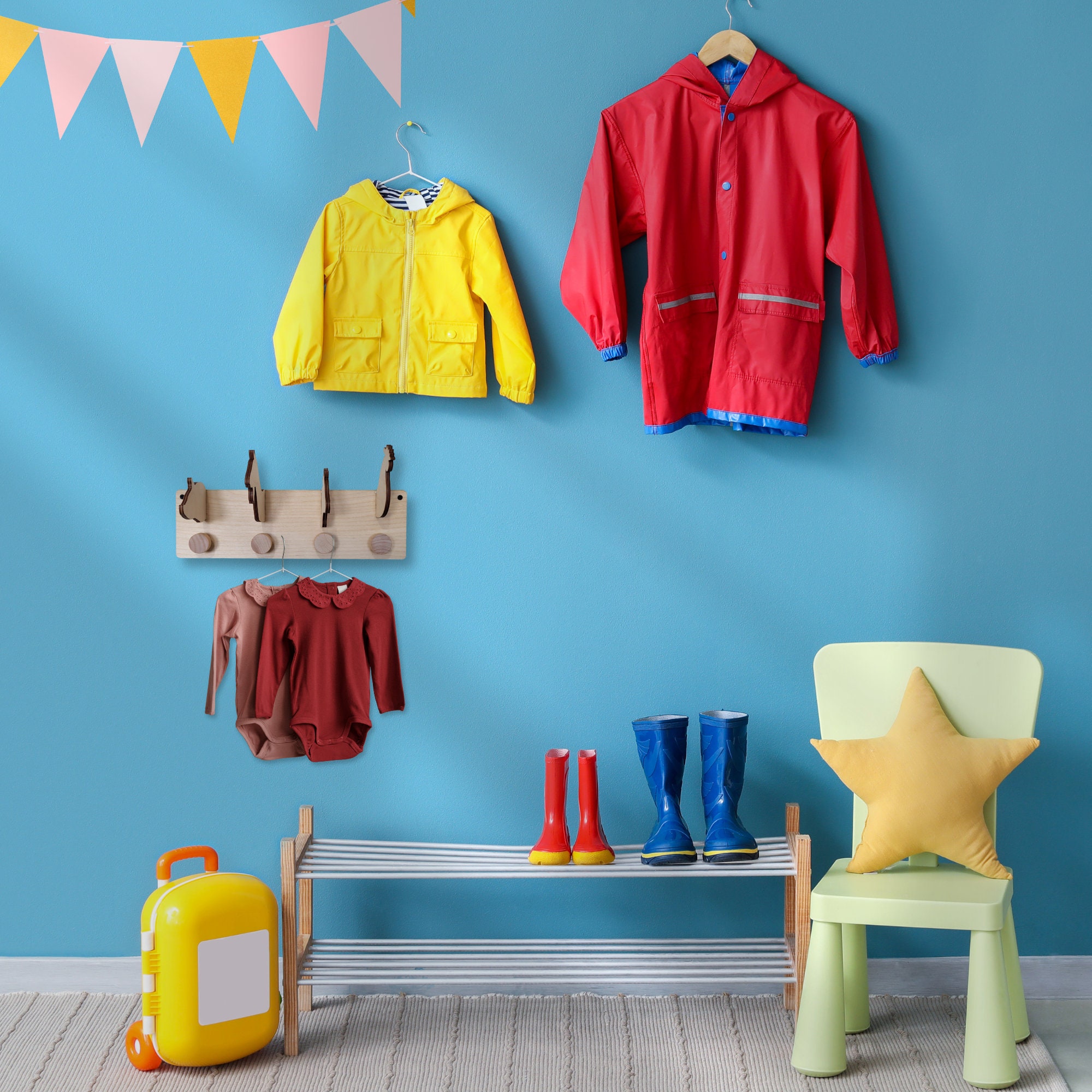 Wooden Farm Animals Coat Rack for Kids, Nursery Wall Hanger With Animal ...