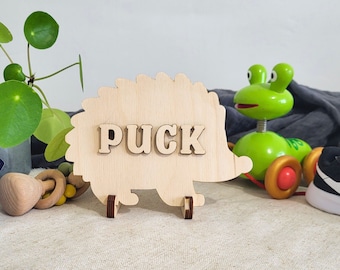 Hedgehog Name Puzzles, Wooden Puzzle for Kids, Personalized Toy for Baby.