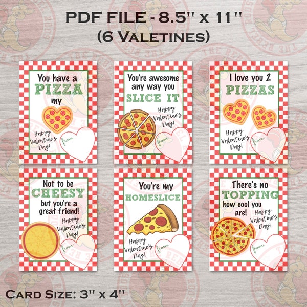 Printable Pizza Valentine's Day Cards, Pizza Classroom Valentine's Day Cards for Kids, Printable PDF, Instant Download