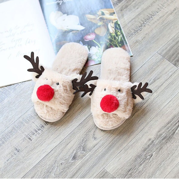 Joe Boxer Women's Christmas Reindeer Slippers – Plush Holiday Slippers With Sequins & Antlers - View #5