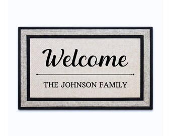 Custom Door Mat 18x30 - Personalized Family Name Doormat with Non-Slip Rubber Backing and Polyester Top - Made in USA - Housewarming Gift