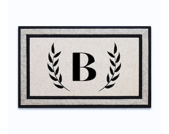 Custom Initial Door Mat 18x30 - Personalized Family Name Monogram Doormat with Non-Slip Rubber Backing and Polyester Top - Made in USA
