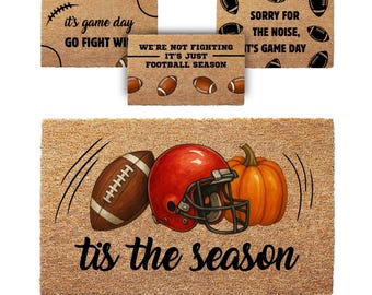 Tis the Season Football Doormat - Gift for Football Fans, Sports Fan Door Mat, Fall Decor, Halloween Decor, Pumpkin Theme, Football Season