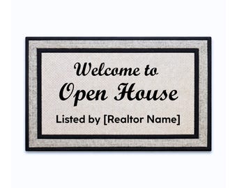 Custom Open House Door Mat - 18x30 - Open House Supplies Doormat with Non-Slip Rubber Backing and Polyester Top - Made in USA