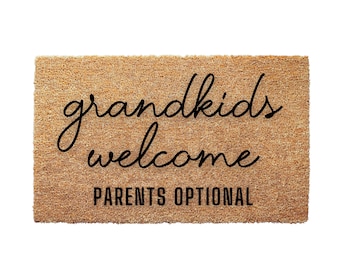 Grandkids Welcome Parents Optional Door Mat - Grandparents Day Gifts Nana and Papas House Grandparents Door Mat with Anti-Slip Backing