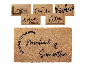 Personalized Door Mat with Family Name - Custom Doormat with Anti-Slip Backing - 3 Size Options - Custom Door Mats for Front Door