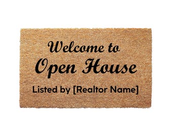 Welcome to Open House Custom Doormat - Personalized Real Estate Mat with Agent Name Branded Realtor Welcome Mat Realtor Staging Door Mat