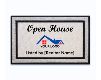 CUSTOM LOGO Open House Door Mat - 18x30 Inch - Open House Supplies Doormat with Non-Slip Rubber Backing and Polyester Top - Made in USA
