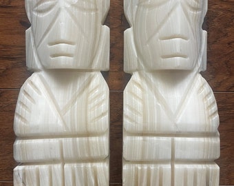 Vintage Marble Stone Tiki Bookends