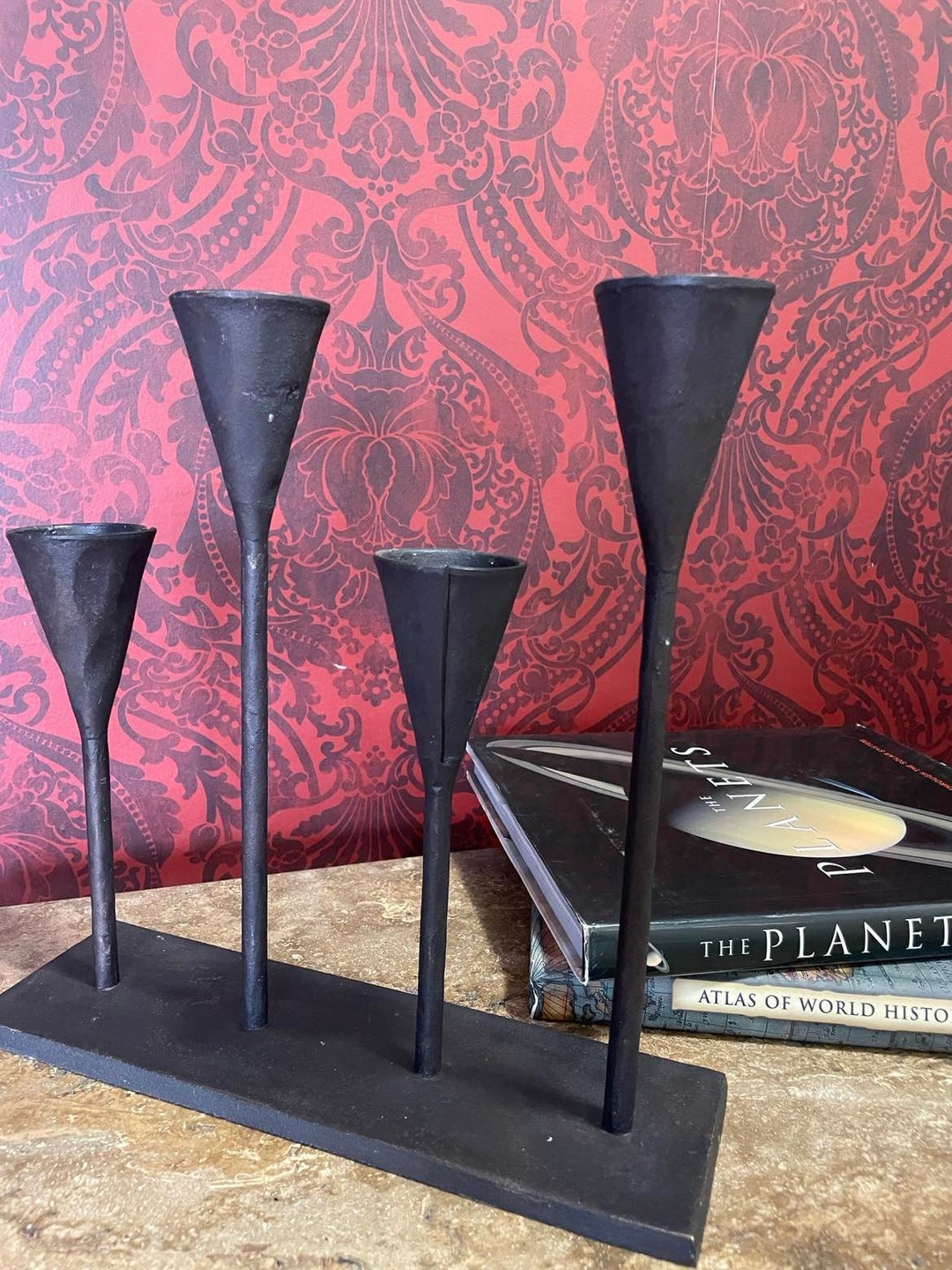 Vintage Pottery Barn Petaluma Bronze Cast Metal Quartet Stick Taper