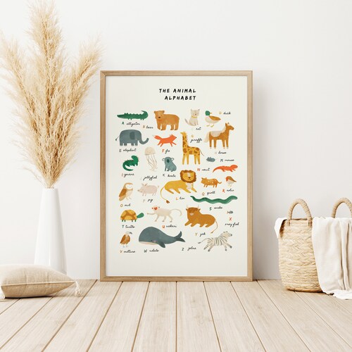 Framed Alphabet Poster Alphabet Nursery Print Animal Etsy