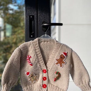 cream colored christmas cardigan for sale, Cookie man motif christmas sweater, christmas sweater for kids, winter sweater for toddler image 2