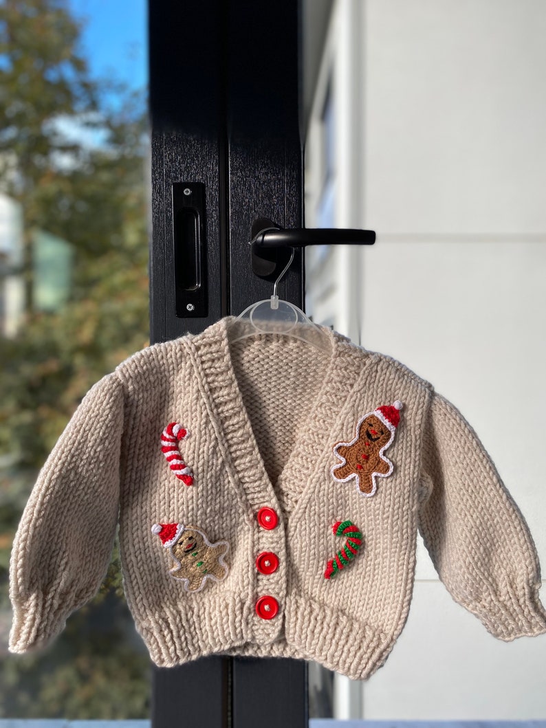 cream colored christmas cardigan for sale, Cookie man motif christmas sweater, christmas sweater for kids, winter sweater for toddler image 2