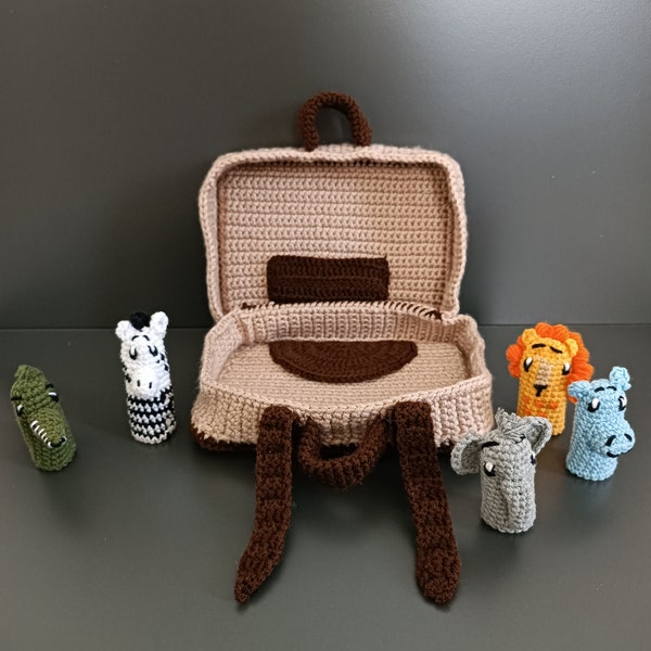Crochet animal finger puppet for sale, lion, zebra, elephant, crocodile, and hippo puppet, educational animal puppet kit for nursery