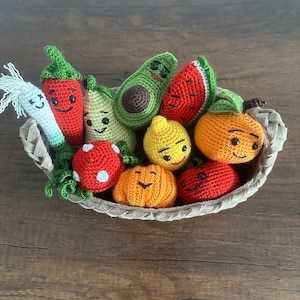 Crochet Avocado, Pear, WaterMelon, Lemon, Orange, Pumpkin, Pepper, Mushroom, Tomatoes, Spring Onion For Sale, Crochet Food Toy For Toddler