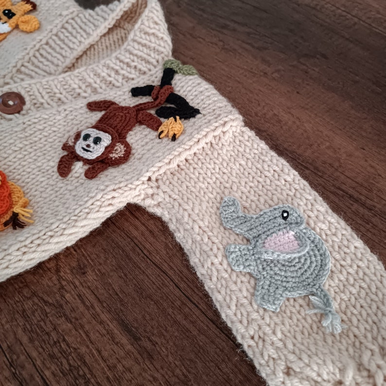 Pull animaux de la forêt à vendre, pull en tricot pour enfants, pull pour enfants au crochet, pull à motifs d'éléphants, de singes, de lion, de panda et de girafe image 5