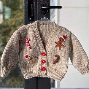 cream colored christmas cardigan for sale, Cookie man motif christmas sweater, christmas sweater for kids, winter sweater for toddler image 1