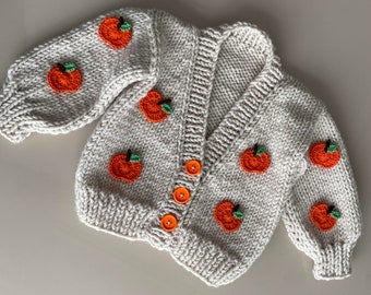 Pumpkin Motif Cardigan For Kids, Baby Sweater