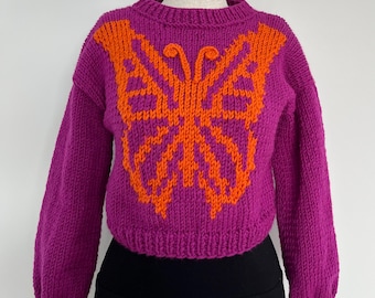 Maglione a farfalla all'uncinetto, cardigan da donna con farfalle ricamate