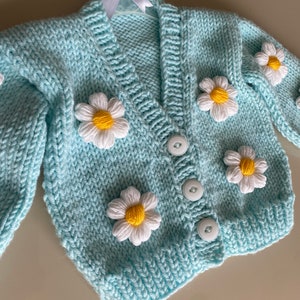 Crochet floral blue baby cardigan for sale, 3D daisy cardigan for girl toddler, knitted floral cardigan for baby girl