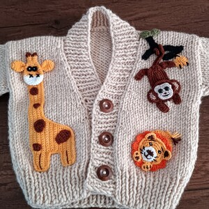 Pull animaux de la forêt à vendre, pull en tricot pour enfants, pull pour enfants au crochet, pull à motifs d'éléphants, de singes, de lion, de panda et de girafe image 3