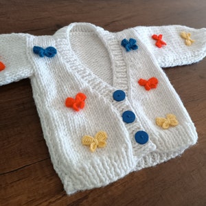 Hand knit colorful bow cardigan for sale, crochet bow motif cardigan for toddler, bow baby cardigan, knitted bow kids sweater