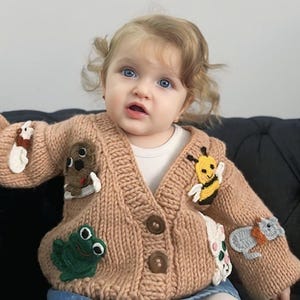 Knitted Cardigan With Frog, Cat, Dog, Mouse And Bee Motif, Cute Animal Sweater, Cute Cardigan For Toddler, Animal Sweater For Kids