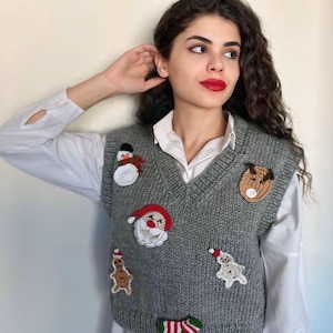 Christmas Themed Knitted Sweater, Christmas Sweater For Women, Chunky Sweater For Christmas, Crochet Winter Sweater