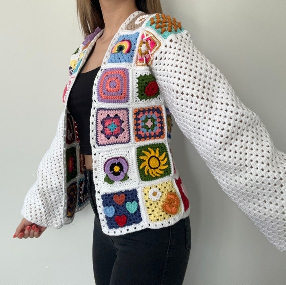 Patchwork Cardigan With 54 Different Motifs, Granny Square Sweater
