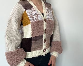 Crochet Patchwork Cardigan, Multi Color Sweater