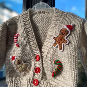 cream colored christmas cardigan for sale, Cookie man motif christmas sweater, christmas sweater for kids, winter sweater for toddler image 3