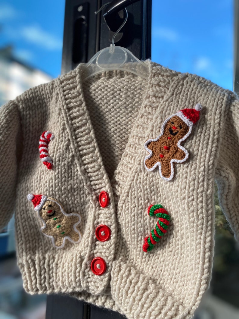 cream colored christmas cardigan for sale, Cookie man motif christmas sweater, christmas sweater for kids, winter sweater for toddler image 3