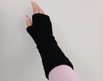 Long Wool Arm Warmer, Fingerless Mitte, Winter Knitted Glove