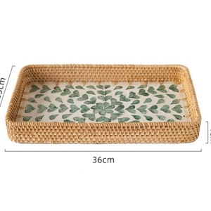 Cesta de ratán tejida a mano, bandeja decorativa de ratán, decoración moderna del hogar, cesta de almacenamiento, cesta de frutas, bandeja de servicio personalizada, bandeja de mesa de centro imagen 4