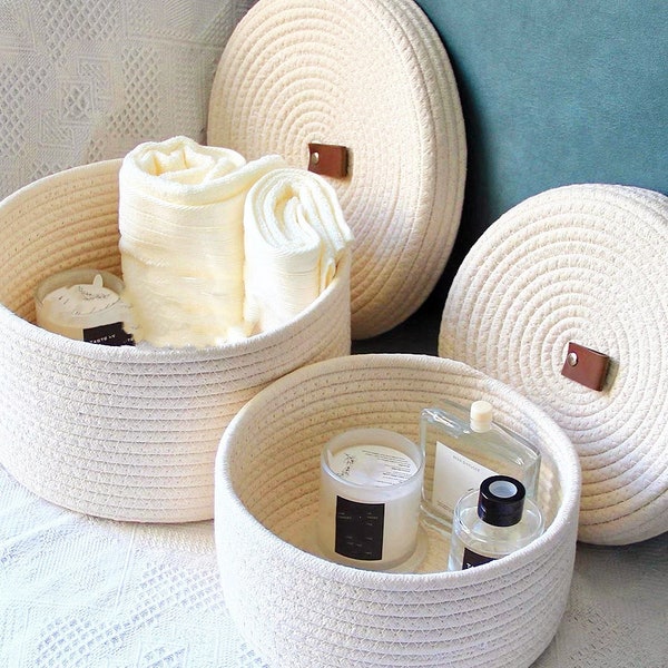 Handwoven Basket, Woven Cotton Rope Basket, Handmade Storage Basket, Cotton Laundry Basket, Living Room Basket, Handwoven Basket for Storage