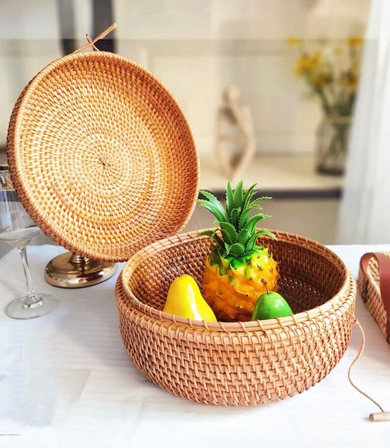 Basket, Fruit Basket, Woven Rattan Basket, Handmade Basket, Home Storage, Living Room Basket, Basket For Kids, Decorative Basket, Storage zdjęcie 1