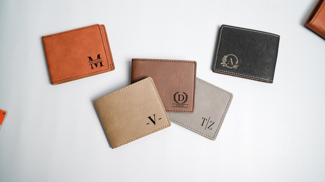 Personalized Vegan Leather Bifold Wallet, Engraved Monogram Money ...