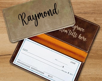 Personalized Leatherette Checkbook Cover, Laser Engraved Monogram
