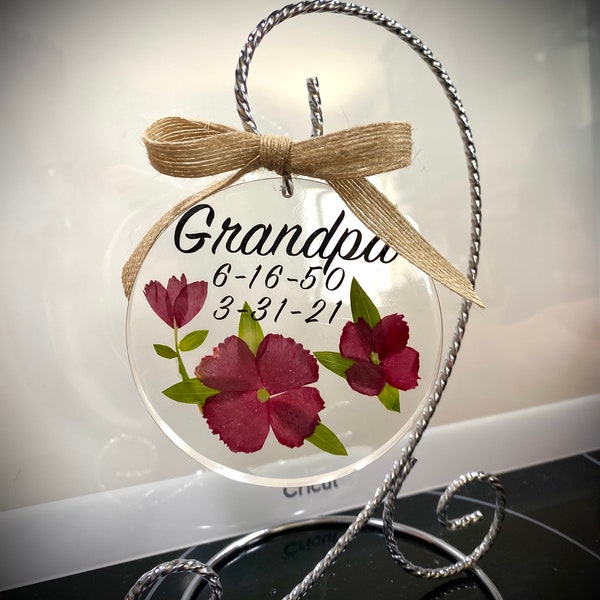 Memorial Flower Resin Ornament w/Display Stand