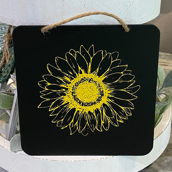 Chalked up Sunflower on chalkboard square