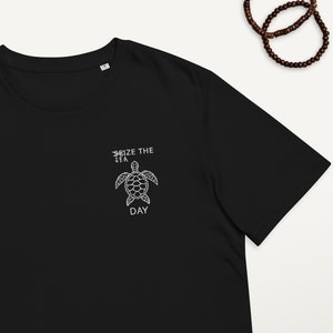 Save the Turtle Shirt - T-shirt Organic Unisex - Comfortable Soft Eco Embroidered - Ocean Turtle Tee - Climate Environmental Friendly