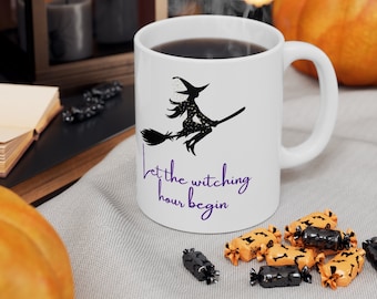 mignon et effrayant Laissez l’heure de la sorcière commencer Halloween sorcière Tasse en céramique 11oz / cadeau / tasse à café / sans plomb / sans bpa / coffre-fort au micro-ondes